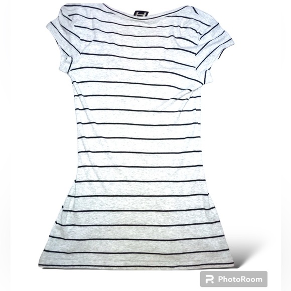 NWOT - H by Bordeaux soft light gray and black striped v neck tee. - Picture 3 of 4